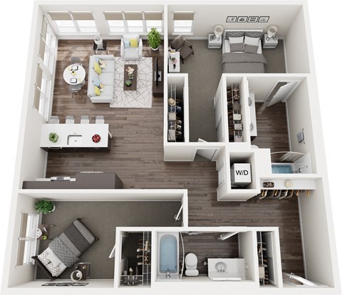 Floor plan for 2 beds, 2 baths, 1155 sqft